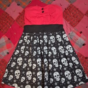 Stylish Red and Black Skull Print Kids Dress